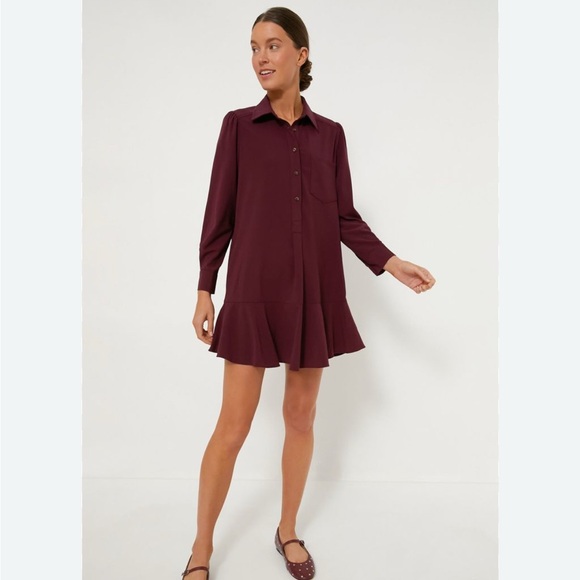 Tuckernuck Red Ruffled Long Sleeve Shirt Dress - Picture 1 of 4